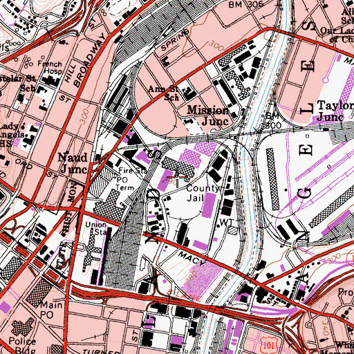 Topographic Map of Los Angeles County Central Jail Hospital, CA