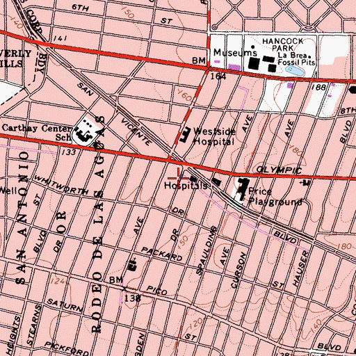 Topographic Map of Miracle Mile Medical Center, CA