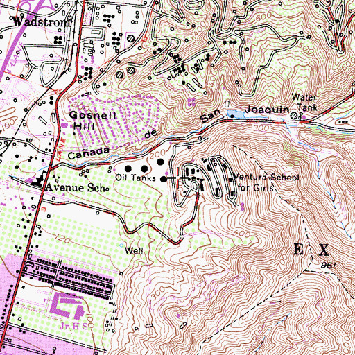 Topographic Map of Aurora Vista Del Mar Hospital, CA