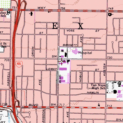 Topographic Map of Van Nuys Hospital, CA