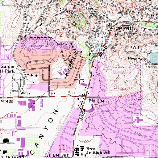 Topographic Map of Kindred Hospital Brea, CA