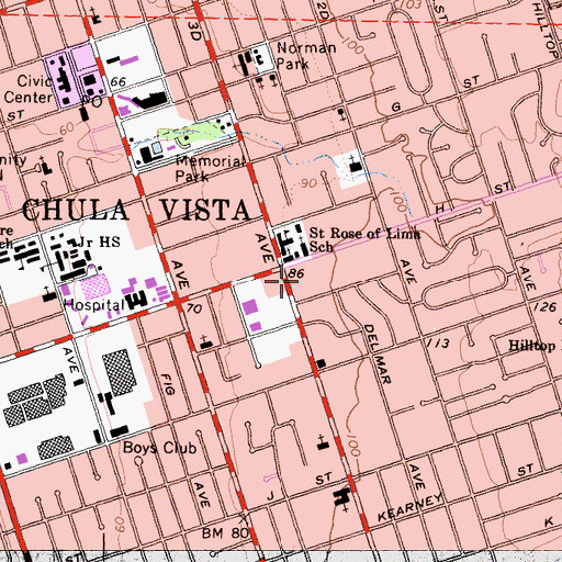 Topographic Map of Sharp Rees-Stealy Chula Vista Medical Center and Urgent Care, CA