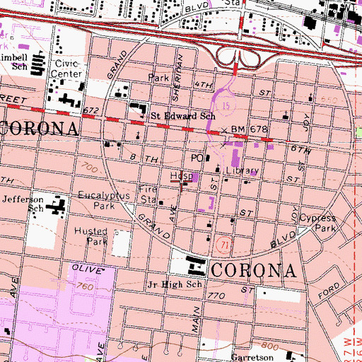 Topographic Map of Corona Regional Medical Center, CA