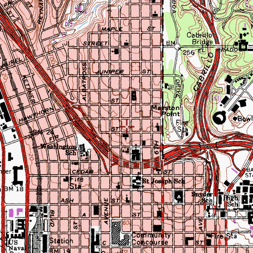 Topographic Map of Sharp Rees - Stealy Medical Center Downtown, CA