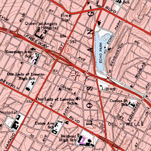 Topographic Map of City of Angels Medical Center Downtown Campus, CA