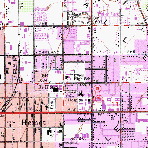 Topographic Map of Hemet Valley Healthcare Center, CA