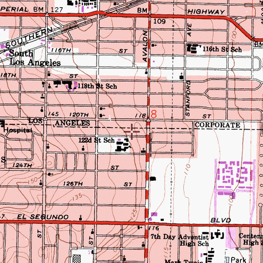 Topographic Map of Avalon Villa Care Center, CA