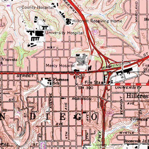 Topographic Map of Vibra Hospital of San Diego, CA