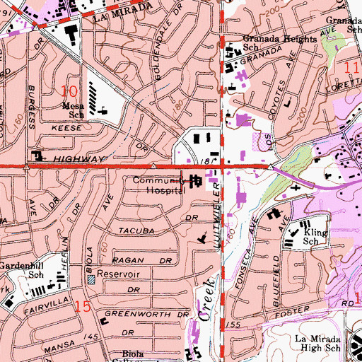 Topographic Map of Kindred Hospital - La Mirada, CA