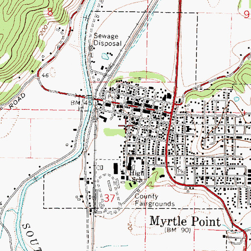 Topographic Map of Myrtle Point Municipal Court, OR