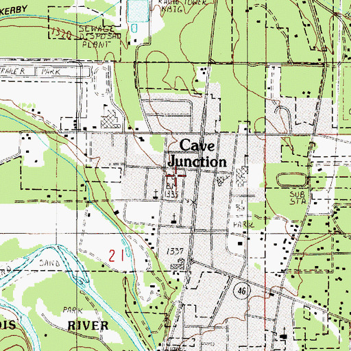 Topographic Map of Cave Junction City Hall, OR