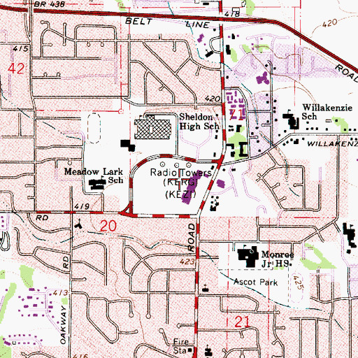 Topographic Map of Sheldon Branch Library, OR