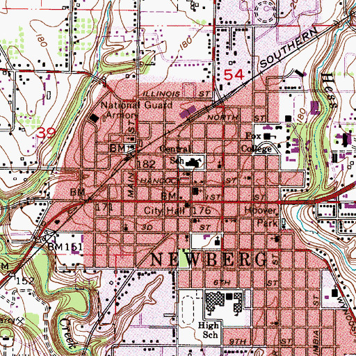 Topographic Map of Newberg Public Library, OR