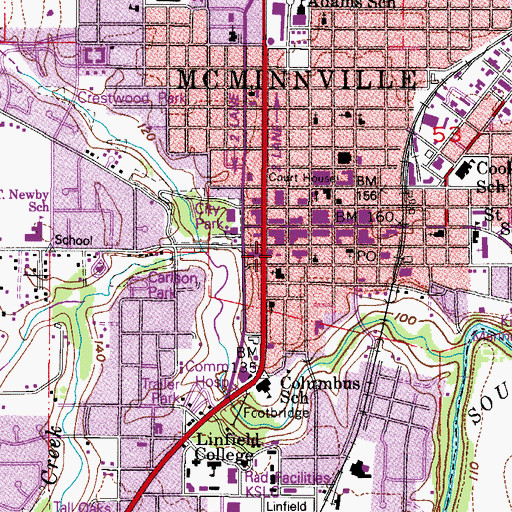 Topographic Map of McMinnville City Hall, OR