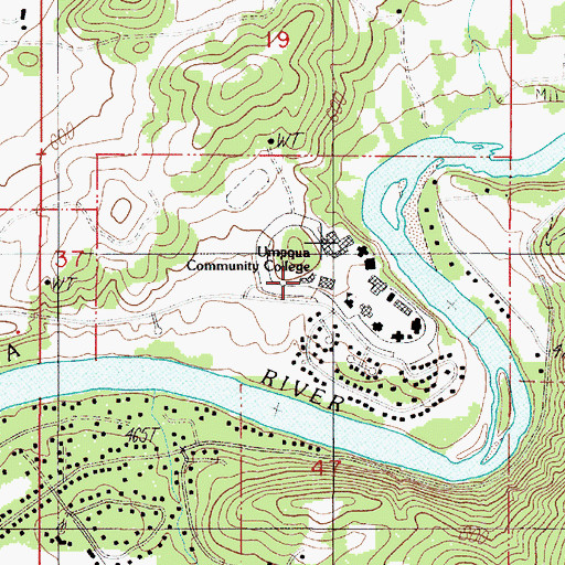 Topographic Map of Umpqua Community College Jacoby Auditorium, OR
