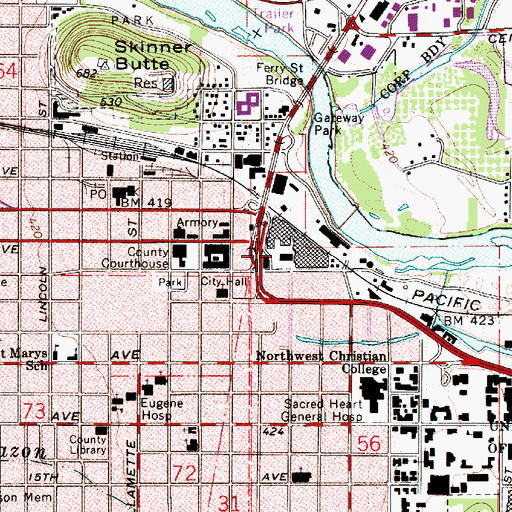 Topographic Map of Federal Courthouse, OR