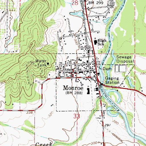 Topographic Map of Monroe Municipal Court, OR