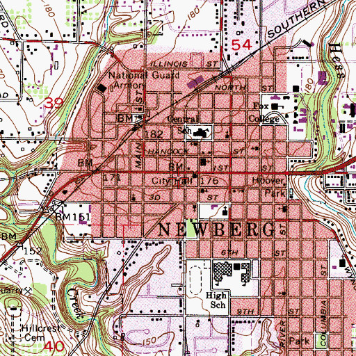 Topographic Map of Newberg City Hall, OR