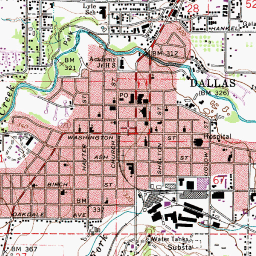 Topographic Map of Dallas Public Library, OR
