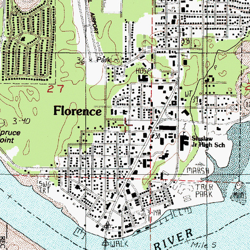 Topographic Map of Siuslaw Public Library Main Branch, OR