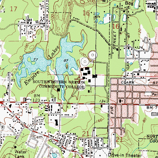 Topographic Map of Southwestern Oregon Community College Poets Eye Outdoor Theatre, OR