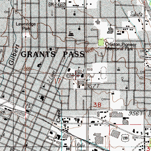 Topographic Map of Grants Pass Performing Arts Center, OR