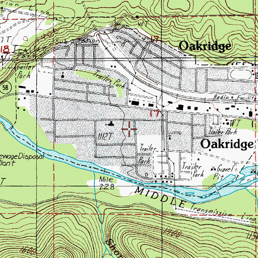 Topographic Map of Oakridge Justice Center, OR
