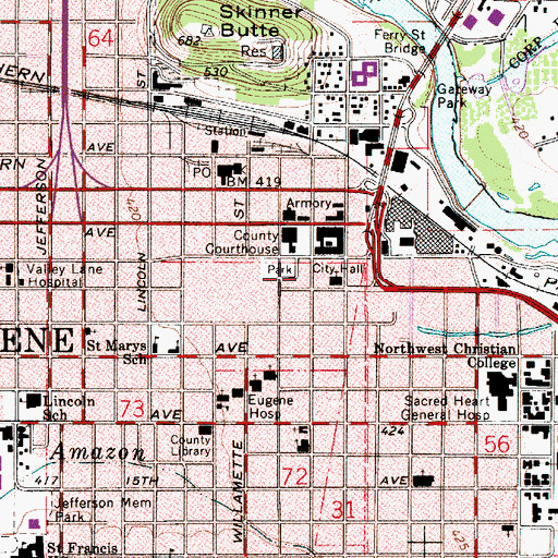 Topographic Map of Eugene City Hall 2, OR