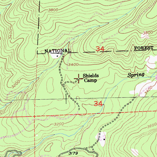 Topographic Map of Shields Camp, CA