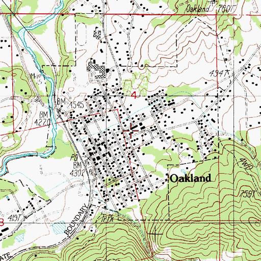Topographic Map of Oakland City Hall, OR