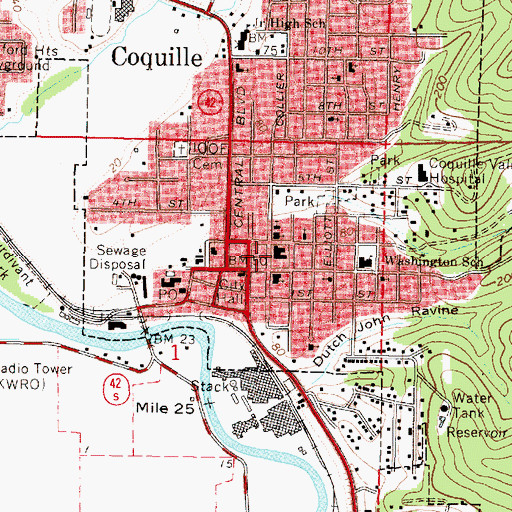 Topographic Map of Coos County Courthouse, OR