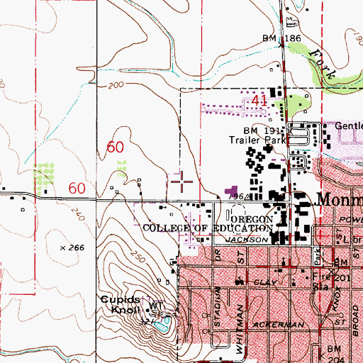 Topographic Map of Western Oregon University Baseball Stadium, OR