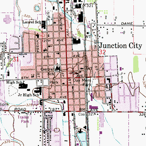 Topographic Map of Junction City Municipal Court, OR