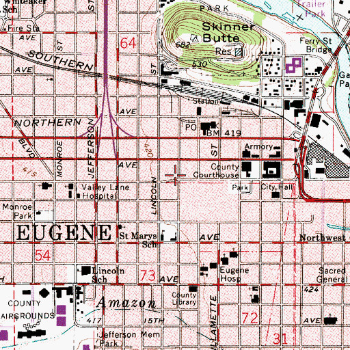 Topographic Map of Eugene Symphony Offices, OR