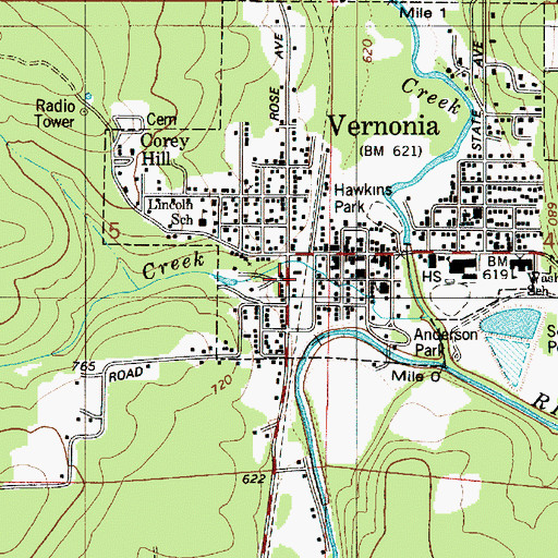 Topographic Map of Vernonia Public Library, OR