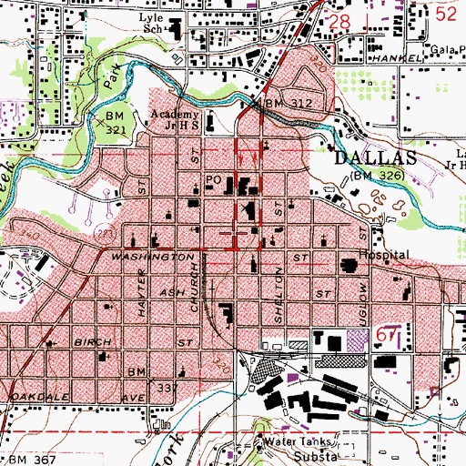 Topographic Map of Dallas City Hall, OR