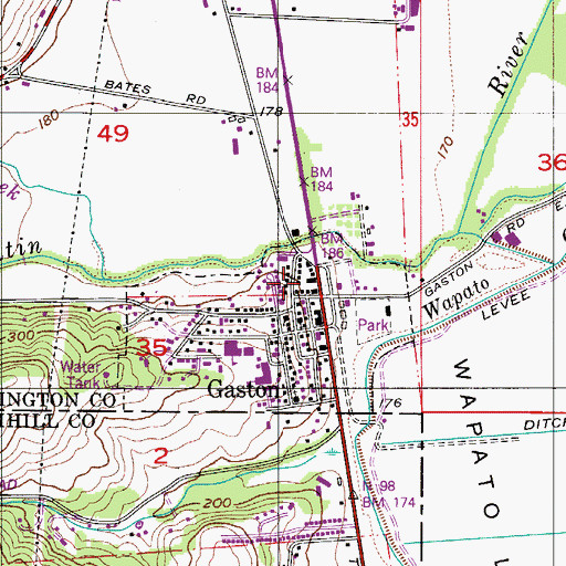 Topographic Map of Gaston City Hall, OR