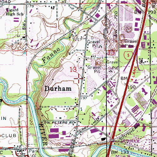 Topographic Map of Durham City Hall, OR