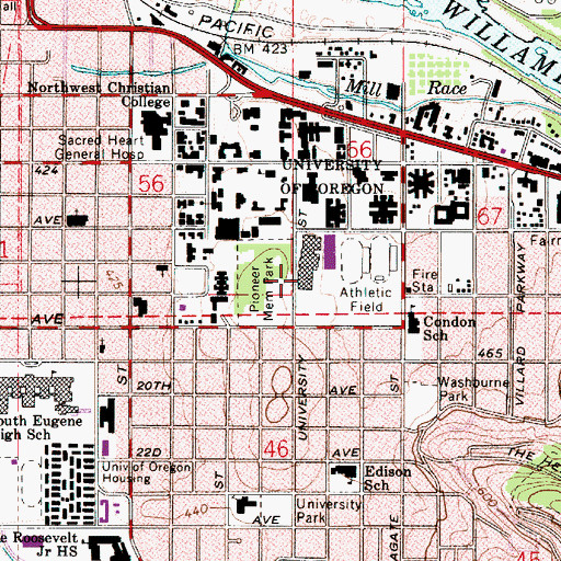 Topographic Map of University of Oregon McArthur Court, OR