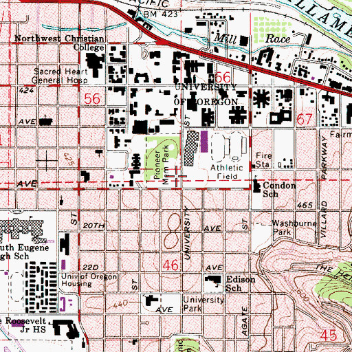 Topographic Map of University of Oregon Howe Field, OR