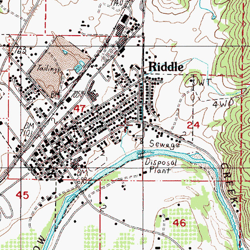 Topographic Map of Riddle Branch Library, OR