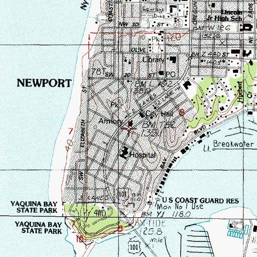 Topographic Map of Oregon Coast History Center, OR