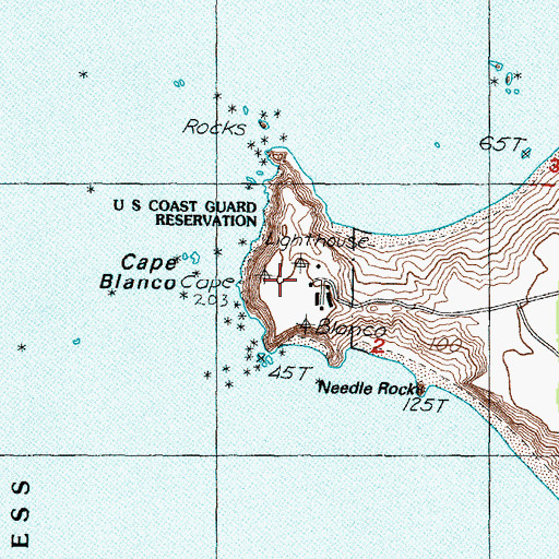 Topographic Map of Cape Blanco Lighthouse, OR