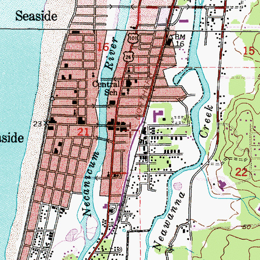 Topographic Map of Seaside City Hall, OR