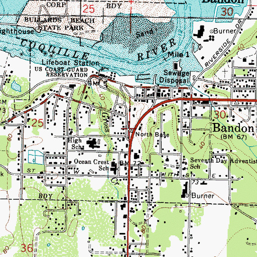 Topographic Map of Bandon Municipal Court, OR