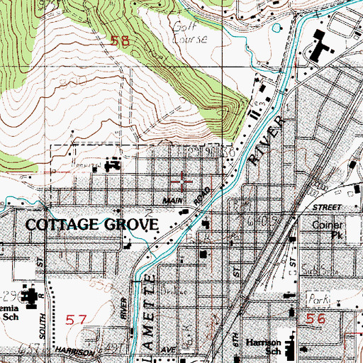 Topographic Map of Cottage Grove Museum, OR