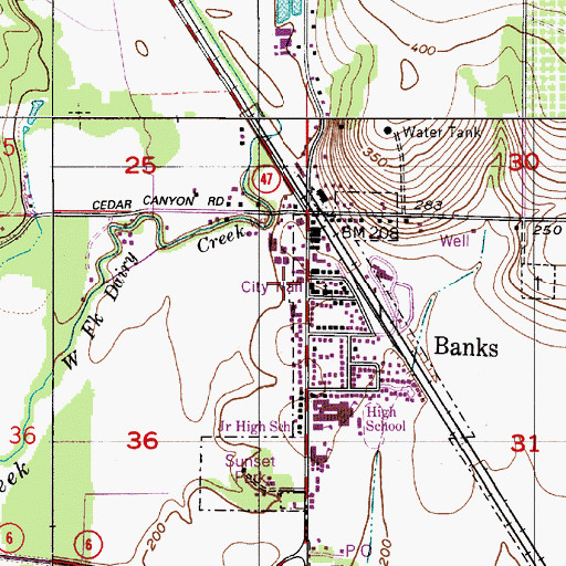 Topographic Map of Banks Municipal Court, OR