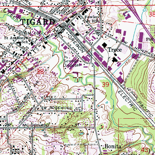 Topographic Map of Tigard Municipal Court, OR
