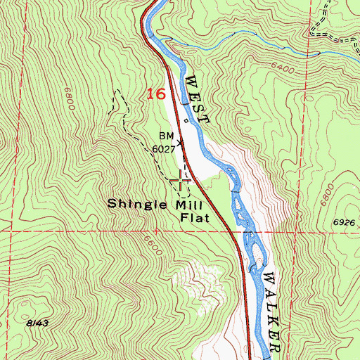 Topographic Map of Shingle Mill Flat, CA
