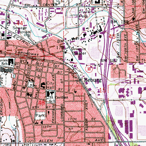 Topographic Map of Beaverton City Hall, OR